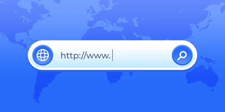 standard blue search bar with world map in the background